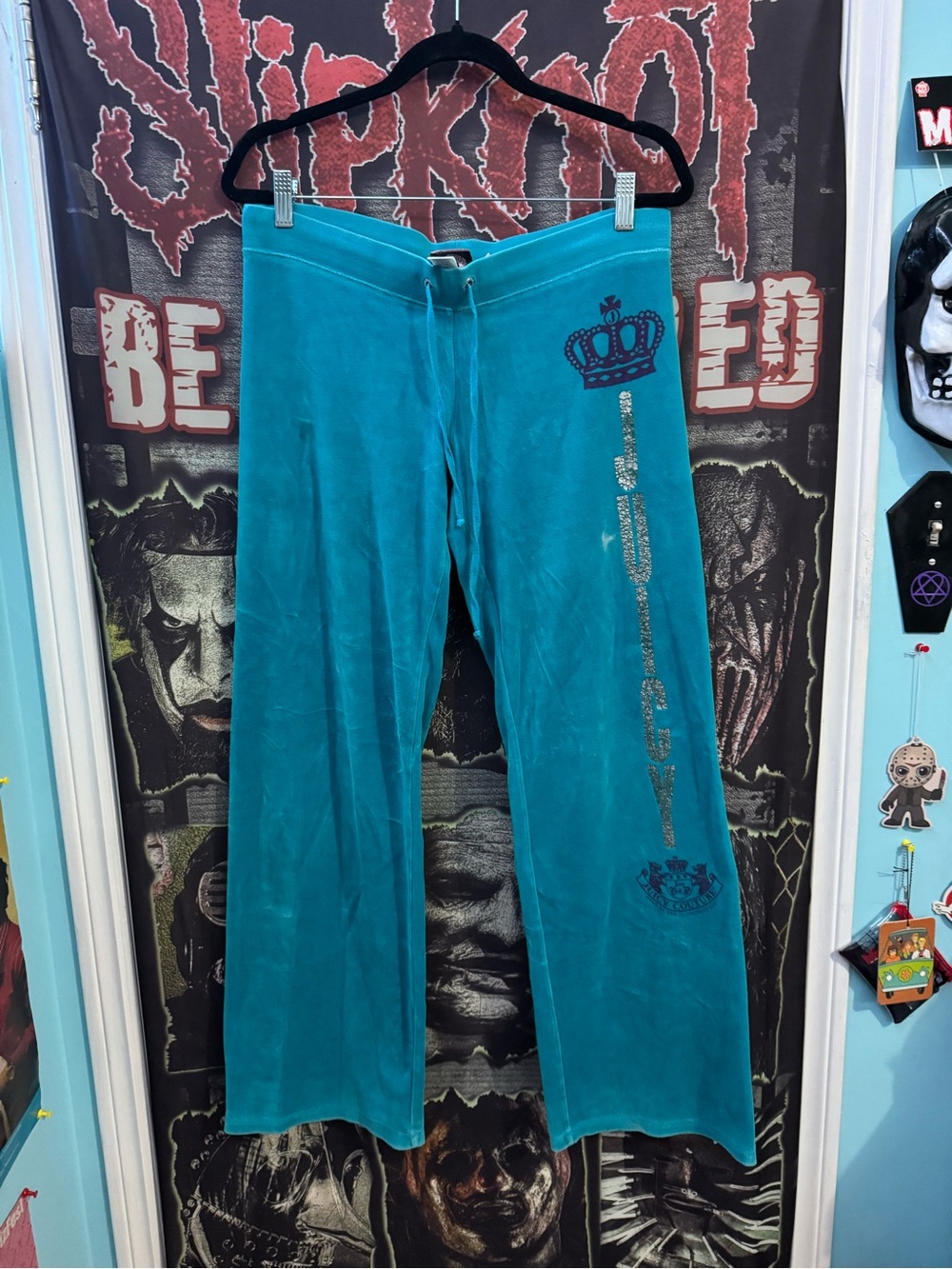 Juicy Couture Vintage Teal Velour Lounge Pants with Crown Accent